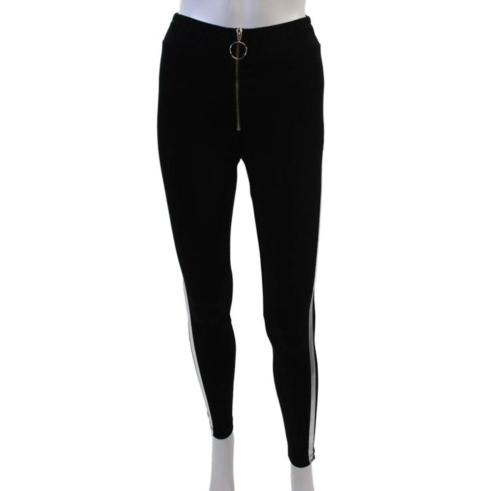 Wildfox Womens Cotton Silver Stripe O-Ring Detail Leggings Black Size XL